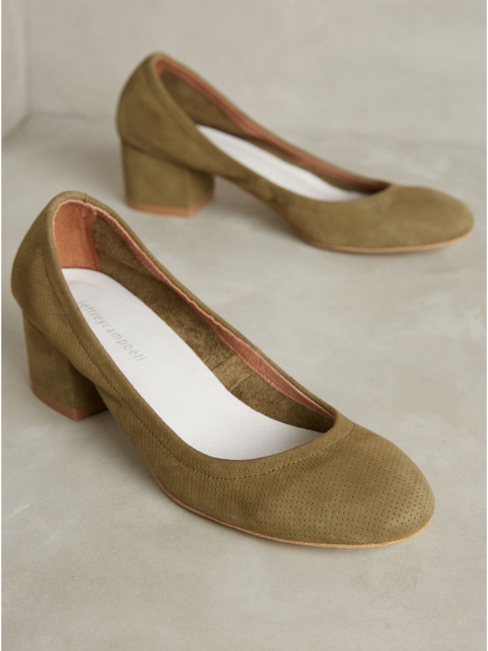 Jeffrey Campbell ‘Bitsie’ Perforated Pump Olive Ballet Low Block Heel